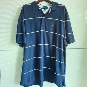 Tommy Hilfiger Dark Blue Polo with White Stripes